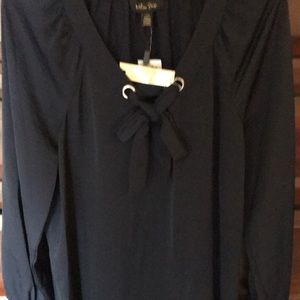 MelissaPaige Navy Blue Top Blouse Long Sleeve NWT